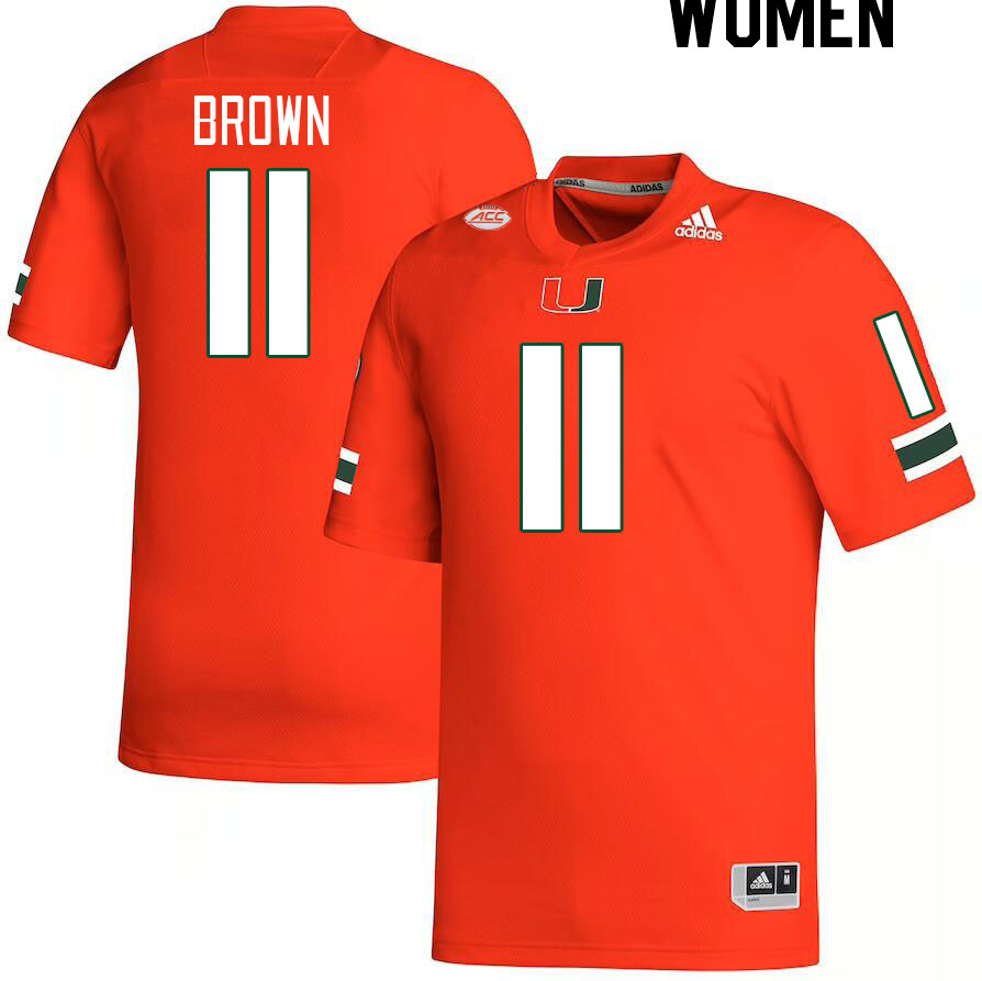 Women #11 Jacurri Brown Miami Hurricanes College Football Jerseys Stitched-Orange - Click Image to Close